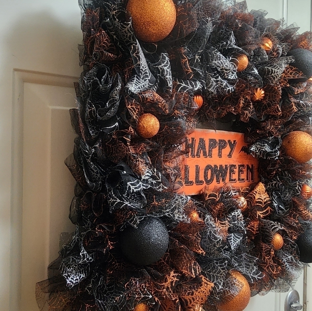 Handmade Happy Halloween Glitter  Wreath 19 inches Square - Picture 2 of 11